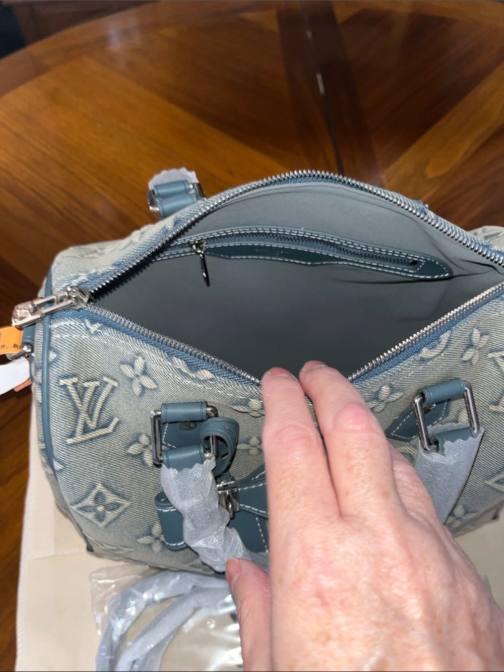 Bluish Gray Tone Embossed Denim 25 Speedy with Silver Hardware! - Picture 7 of 12